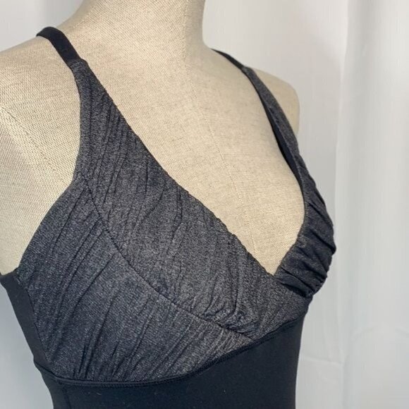 Lululemon Workout Tank Top w/Shelf Bra Racer Back Lycra Black/Grey Sz Small - Picture 4 of 6